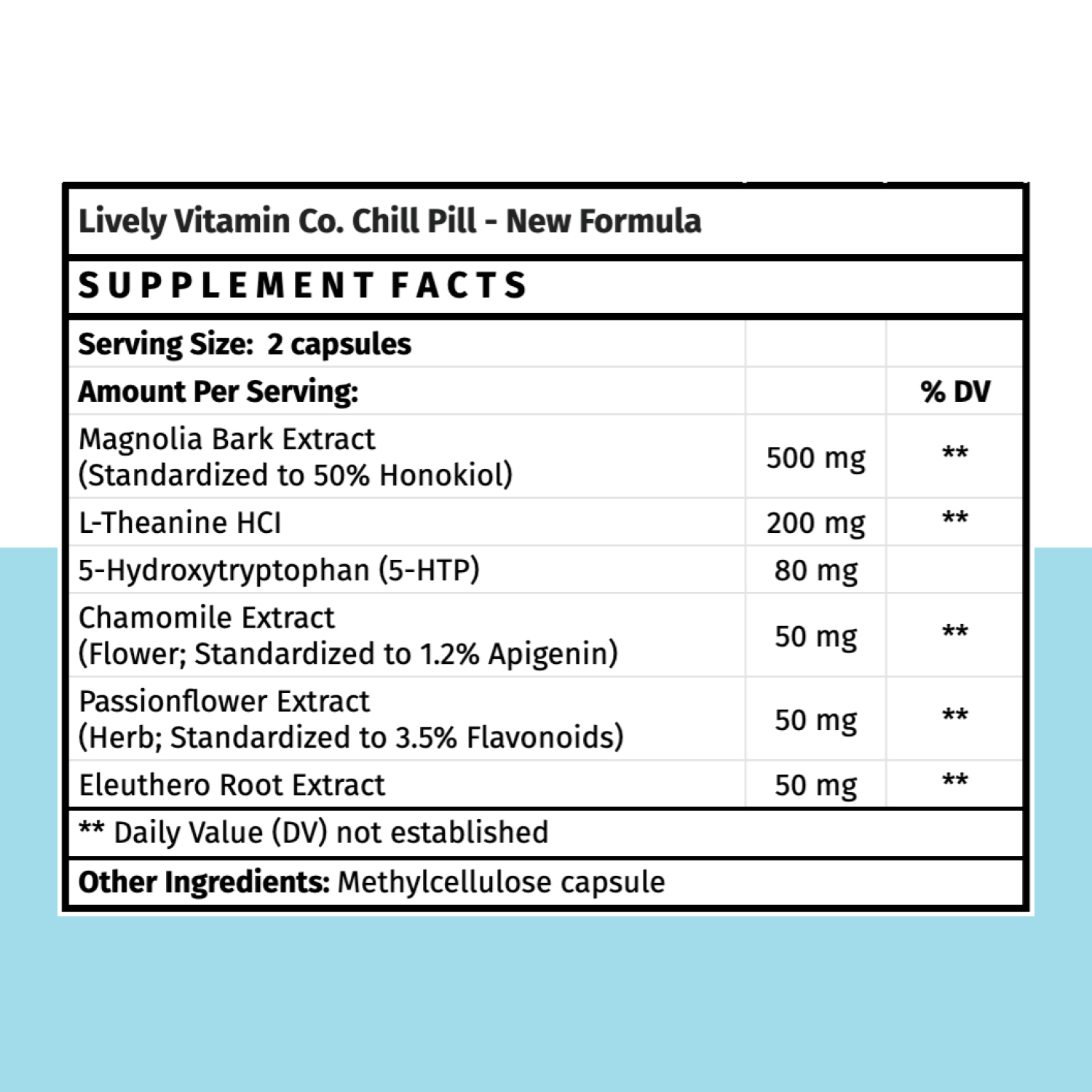 Lively Vitamin Co. Chill Pill Supplement Facts