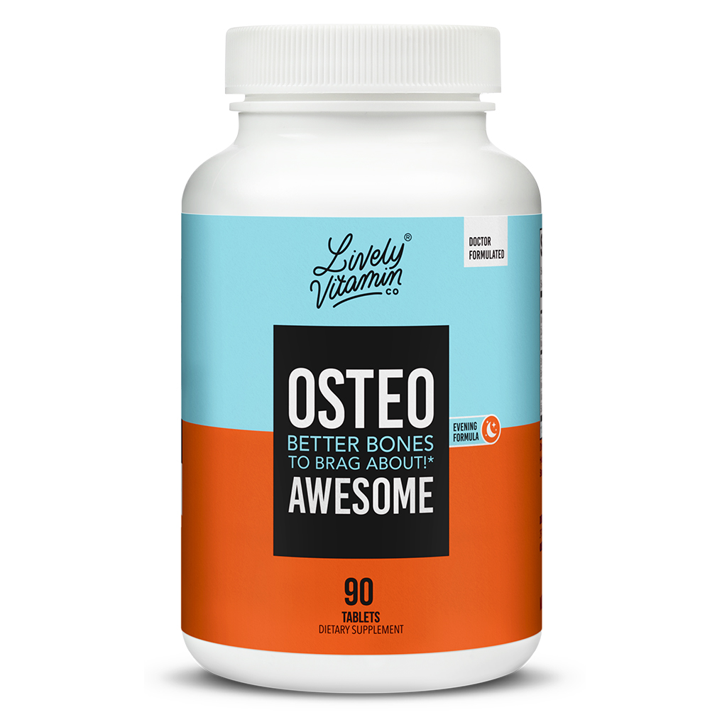 OsteoAwesome_90Tablets_Front_Shadow Lively Vitamin Co. Osteo Awesome 90 tablets