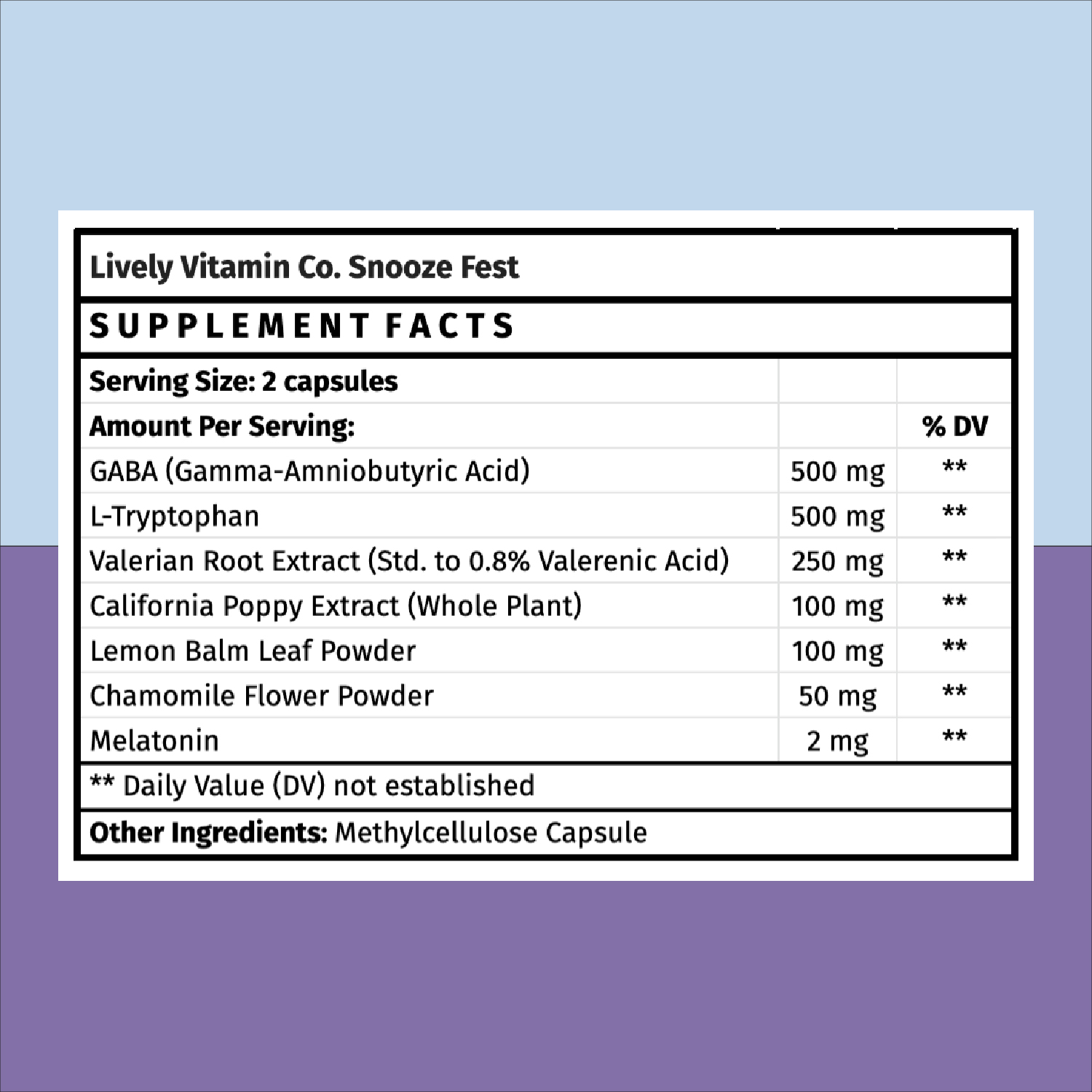 Lively Vitamin Co. Snooze Fest Supplement Facts Lively Vitamin Co. Snooze Fest Supplement Facts