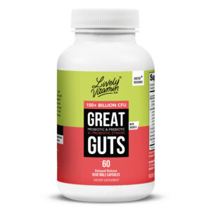 lively vitamin co. great guts 150 billion prebiotic and probiotic supplement 60 capsules 2 month supply